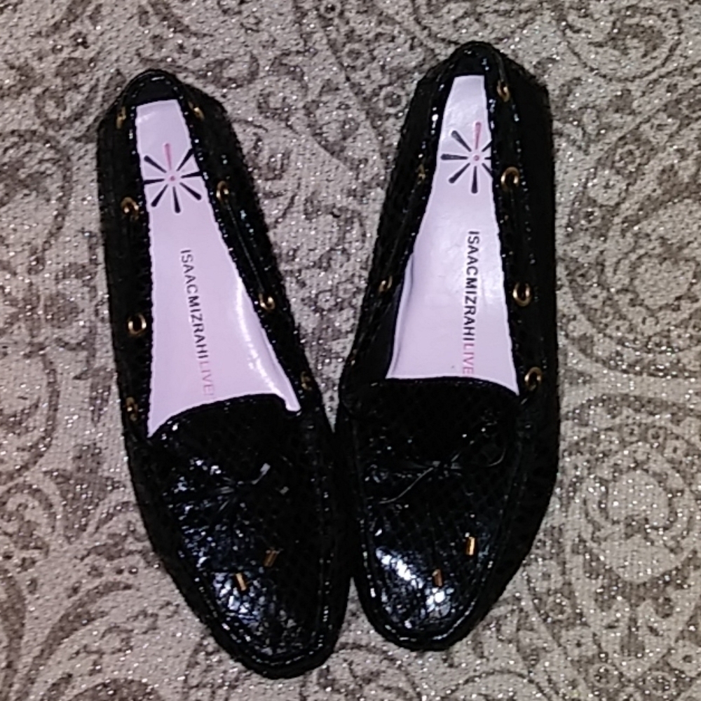 Isaac Mizrahi Elegant Black Alligator Pattern Driving Shoes